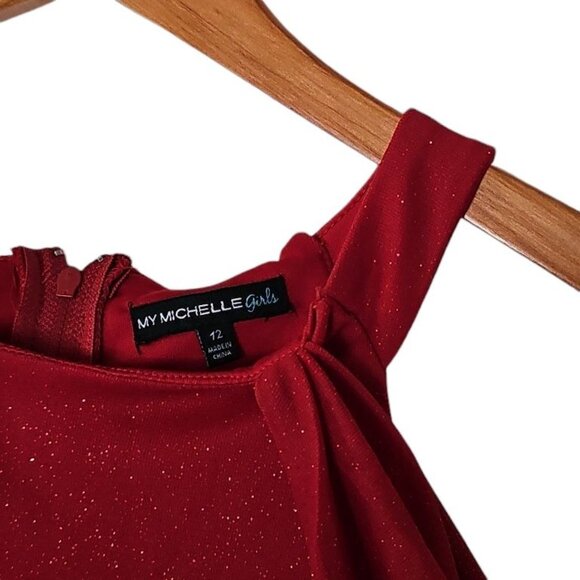 My Michelle Girls Red Holiday Hi‎ Low Embellished Sparkle Dress 12 - Picture 10 of 16